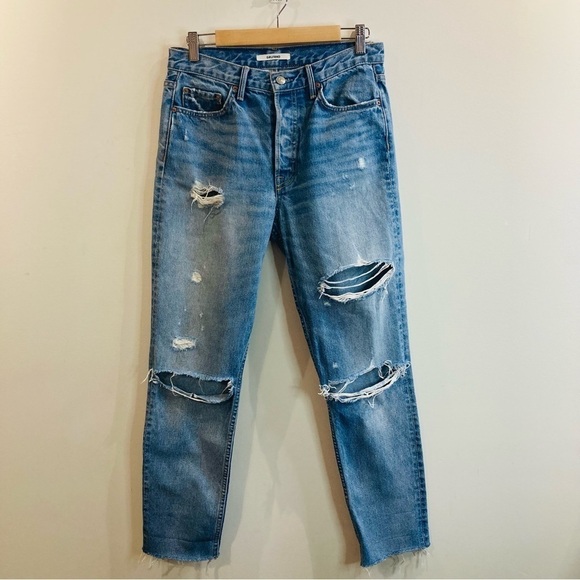 GRLFND SZ 28 Karolina Button Fly Distressed Raw Hem Light Wash Jeans - Picture 2 of 16